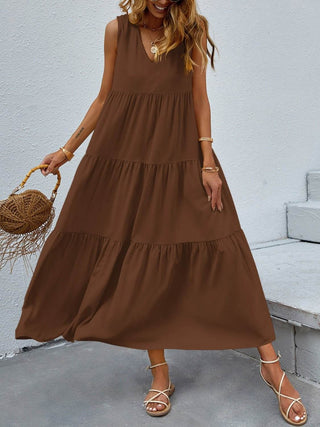 Tiered V-Neck Sleeveless Dress - Just Believe Boutique