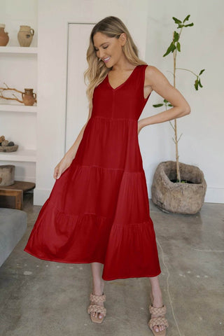 Tiered V-Neck Sleeveless Dress - Just Believe Boutique