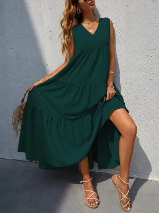 Tiered V-Neck Sleeveless Dress - Just Believe Boutique