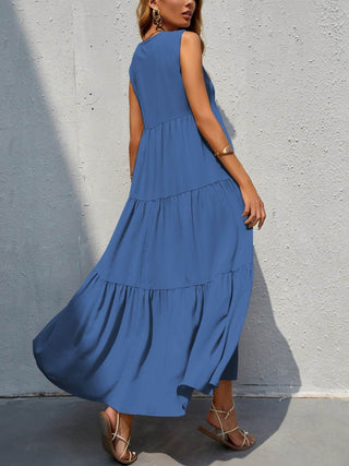 Tiered V-Neck Sleeveless Dress - Just Believe Boutique