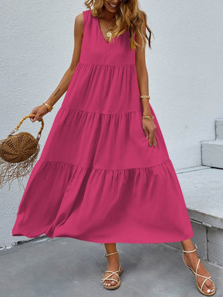 Tiered V-Neck Sleeveless Dress - Just Believe Boutique