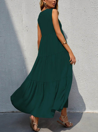 Tiered V-Neck Sleeveless Dress - Just Believe Boutique