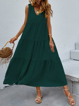 Tiered V-Neck Sleeveless Dress - Just Believe Boutique