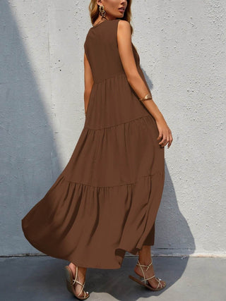 Tiered V-Neck Sleeveless Dress - Just Believe Boutique