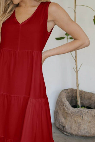 Tiered V-Neck Sleeveless Dress - Just Believe Boutique