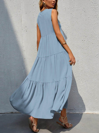 Tiered V-Neck Sleeveless Dress - Just Believe Boutique