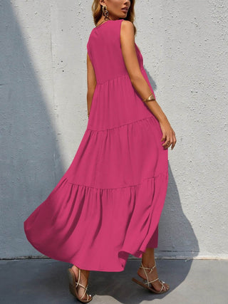 Tiered V-Neck Sleeveless Dress - Just Believe Boutique
