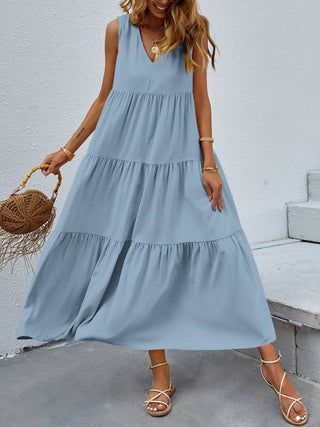 Tiered V-Neck Sleeveless Dress - Just Believe Boutique