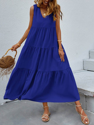 Tiered V-Neck Sleeveless Dress - Just Believe Boutique