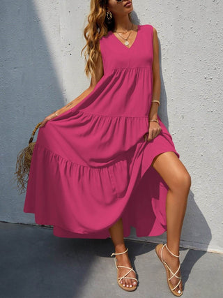 Tiered V-Neck Sleeveless Dress - Just Believe Boutique