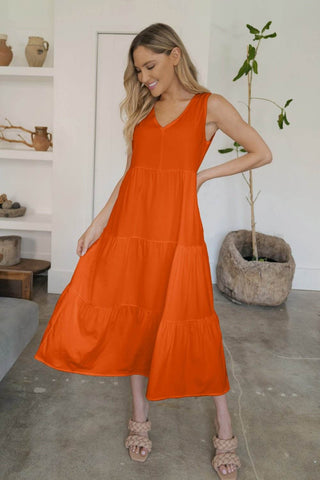 Tiered V-Neck Sleeveless Dress - Just Believe Boutique
