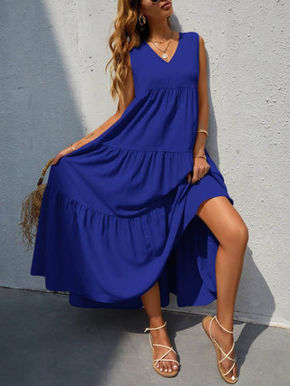 Tiered V-Neck Sleeveless Dress - Just Believe Boutique
