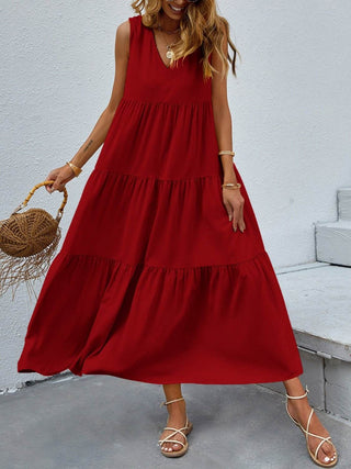 Tiered V-Neck Sleeveless Dress - Just Believe Boutique