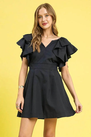 Umgee Double Ruffle Sleeve Fit and Flare Dress - Just Believe Boutique