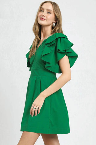 Umgee Double Ruffle Sleeve Fit and Flare Dress - Just Believe Boutique