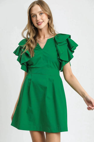 Umgee Double Ruffle Sleeve Fit and Flare Dress - Just Believe Boutique