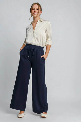 Umgee Drawstring Wide Leg Pants with Pockets - Just Believe Boutique