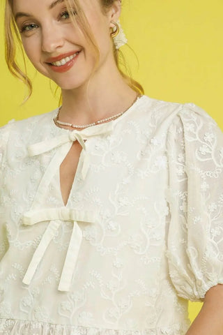 Umgee Embroidered Tie Front Peplum Blouse - Just Believe Boutique