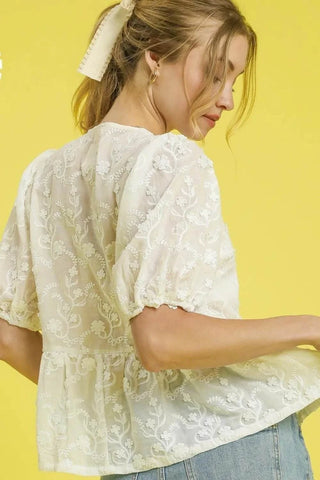 Umgee Embroidered Tie Front Peplum Blouse - Just Believe Boutique