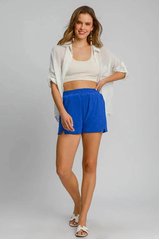 Umgee Floral Elastic Waist Jacquard Shorts with Pockets - Just Believe Boutique