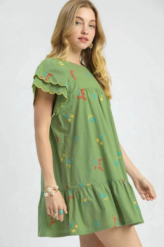 Umgee Floral Embroidered Short Sleeve Mini Dress - Just Believe Boutique