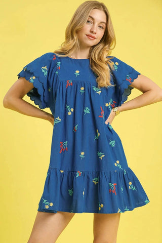 Umgee Floral Embroidered Short Sleeve Mini Dress - Just Believe Boutique