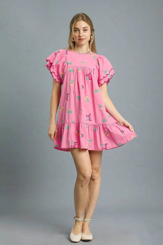 Umgee Floral Embroidered Short Sleeve Mini Dress - Just Believe Boutique