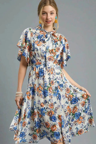 Umgee Floral Print Flutter Sleeve Dress - Just Believe Boutique