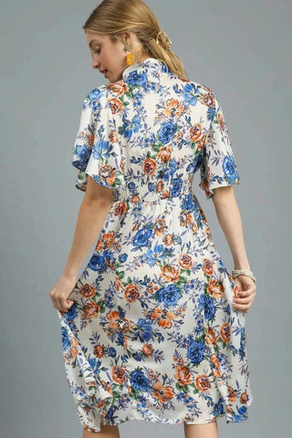 Umgee Floral Print Flutter Sleeve Dress - Just Believe Boutique