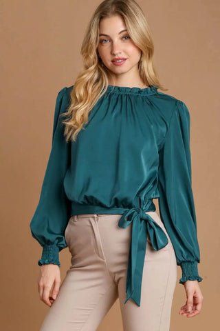 Umgee Frill Tied Hem Long Sleeve Blouse - Just Believe Boutique