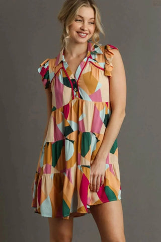 Umgee Full Size Button Detail Ruffle Sleeve Mini Dress Plus Size - Just Believe Boutique