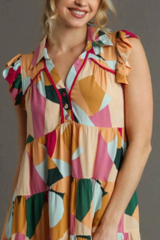 Umgee Full Size Button Detail Ruffle Sleeve Mini Dress Plus Size - Just Believe Boutique