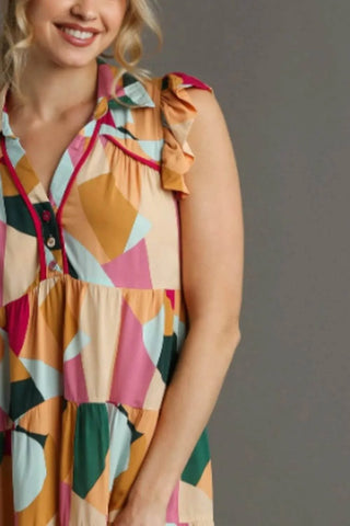 Umgee Full Size Button Detail Ruffle Sleeve Mini Dress Plus Size - Just Believe Boutique