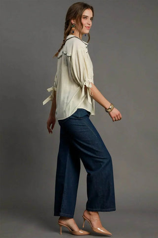 Umgee Full Size Embroidered Detail Button Down Shirt Plus Size - Just Believe Boutique