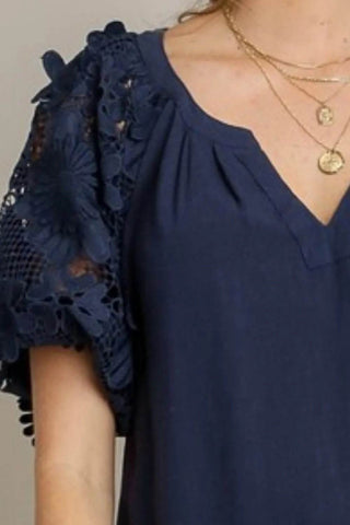 Umgee Full Size French Terry Boxy Cut Top with 3D Floral Sleeve Plus Size - Just Believe Boutique