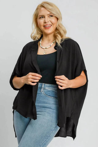 Umgee Full Size High-Low Button Up Short Sleeve Shirt - Just Believe Boutique