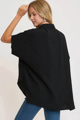 Umgee Full Size High-Low Button Up Short Sleeve Shirt - Just Believe Boutique