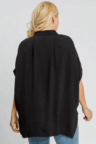 Umgee Full Size High-Low Button Up Short Sleeve Shirt - Just Believe Boutique