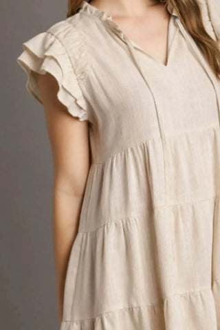 Umgee Full Size Linen A-line Tiered Mini Dress Plus Size - Just Believe Boutique