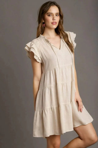 Umgee Full Size Linen A-line Tiered Mini Dress Plus Size - Just Believe Boutique