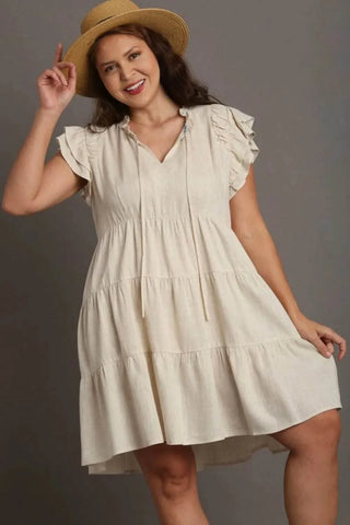 Umgee Full Size Linen A-line Tiered Mini Dress Plus Size - Just Believe Boutique