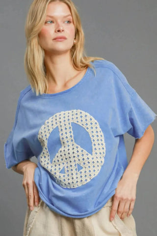 Umgee Full Size Mineral Wash T-Shirt with Lace Applique Plus Size - Just Believe Boutique