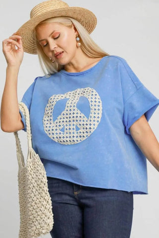 Umgee Full Size Mineral Wash T-Shirt with Lace Applique Plus Size - Just Believe Boutique