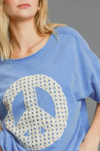 Umgee Full Size Mineral Wash T-Shirt with Lace Applique Plus Size - Just Believe Boutique