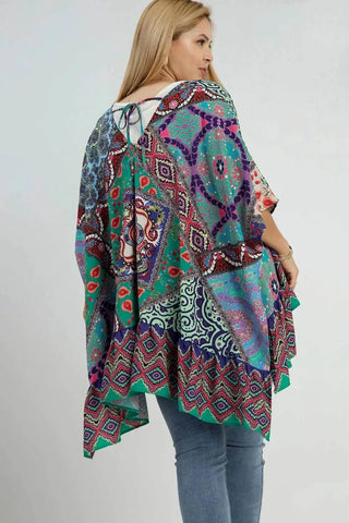 Umgee Full Size Mixed Print Ruffle Hem Open Front Cover Up Plus Size - Just Believe Boutique