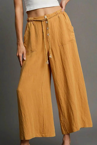 Umgee Full Size Rope Drawstring Wide Leg Pants Plus Size - Just Believe Boutique