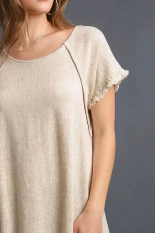 Umgee Full Size Seam Detail Linen Ruffle Fringe Edge Top Plus Size - Just Believe Boutique