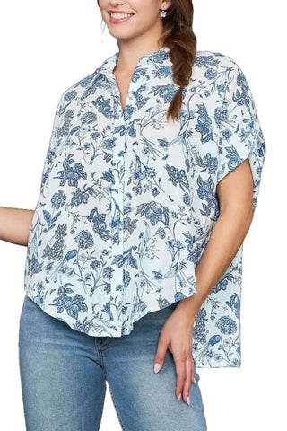 Umgee Full Size Two Tone Floral Print Top Plus Size - Just Believe Boutique