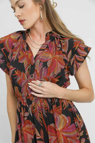 Umgee Mix Ruffle Sleeve Tropical Midi Dress - Just Believe Boutique