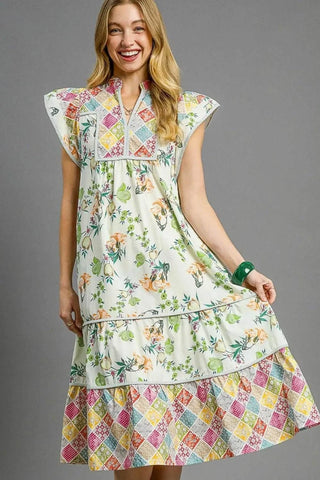 Umgee Patchwork Garden Midi Dress - Just Believe Boutique